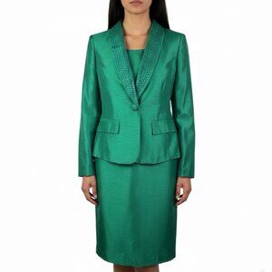 Albert Nipon Womens Green Dress & Jacket Set Elegant Formal Outfit Size 4
